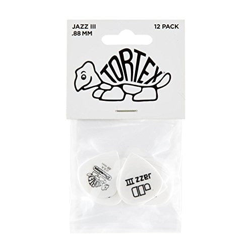 Dunlop 478P.88 Tortex White Jazz III Picks .88mm 12-Pack