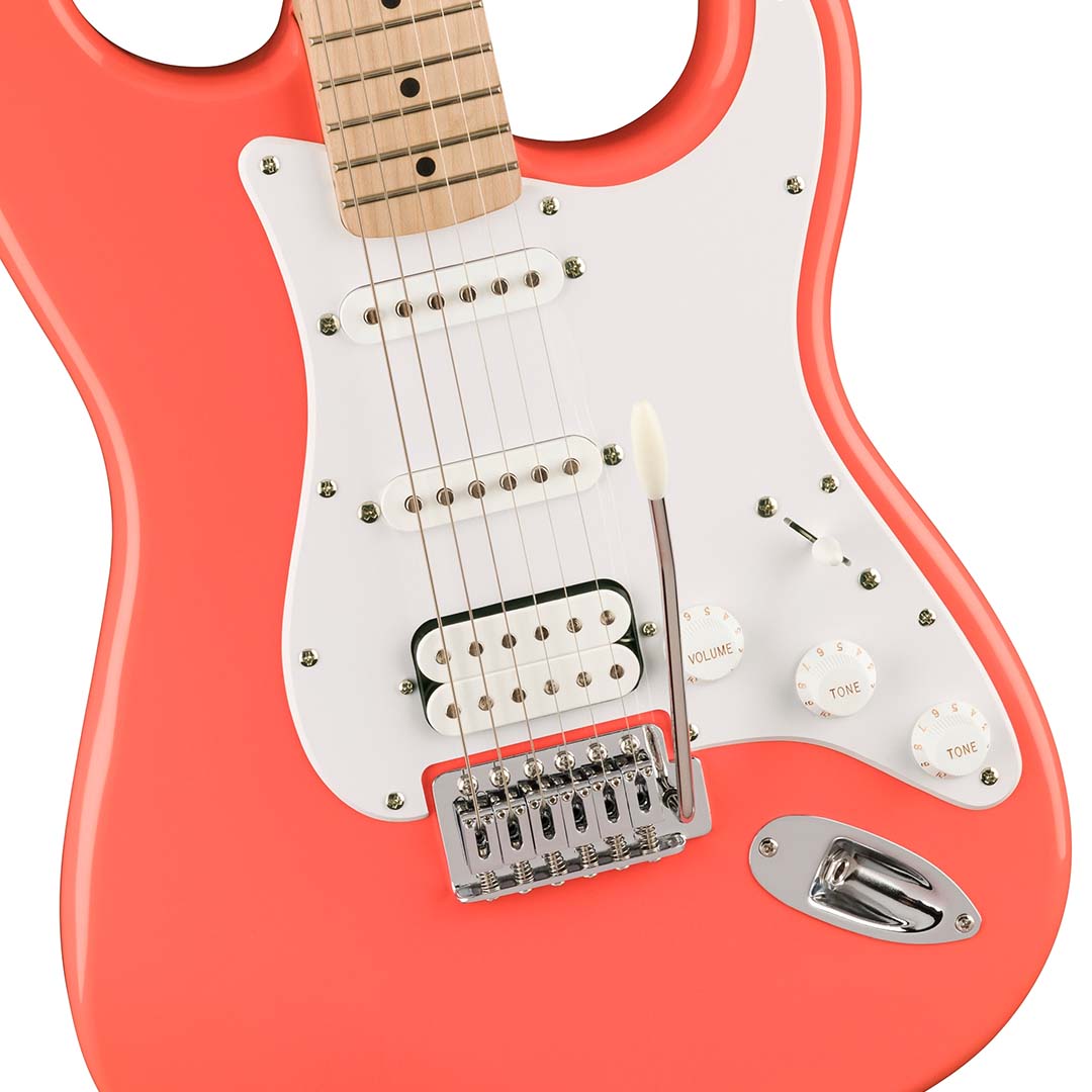 Fender Squier Sonic Stratocaster HSS, Maple Fingerboard, White Pickguard, Tahitian Coral