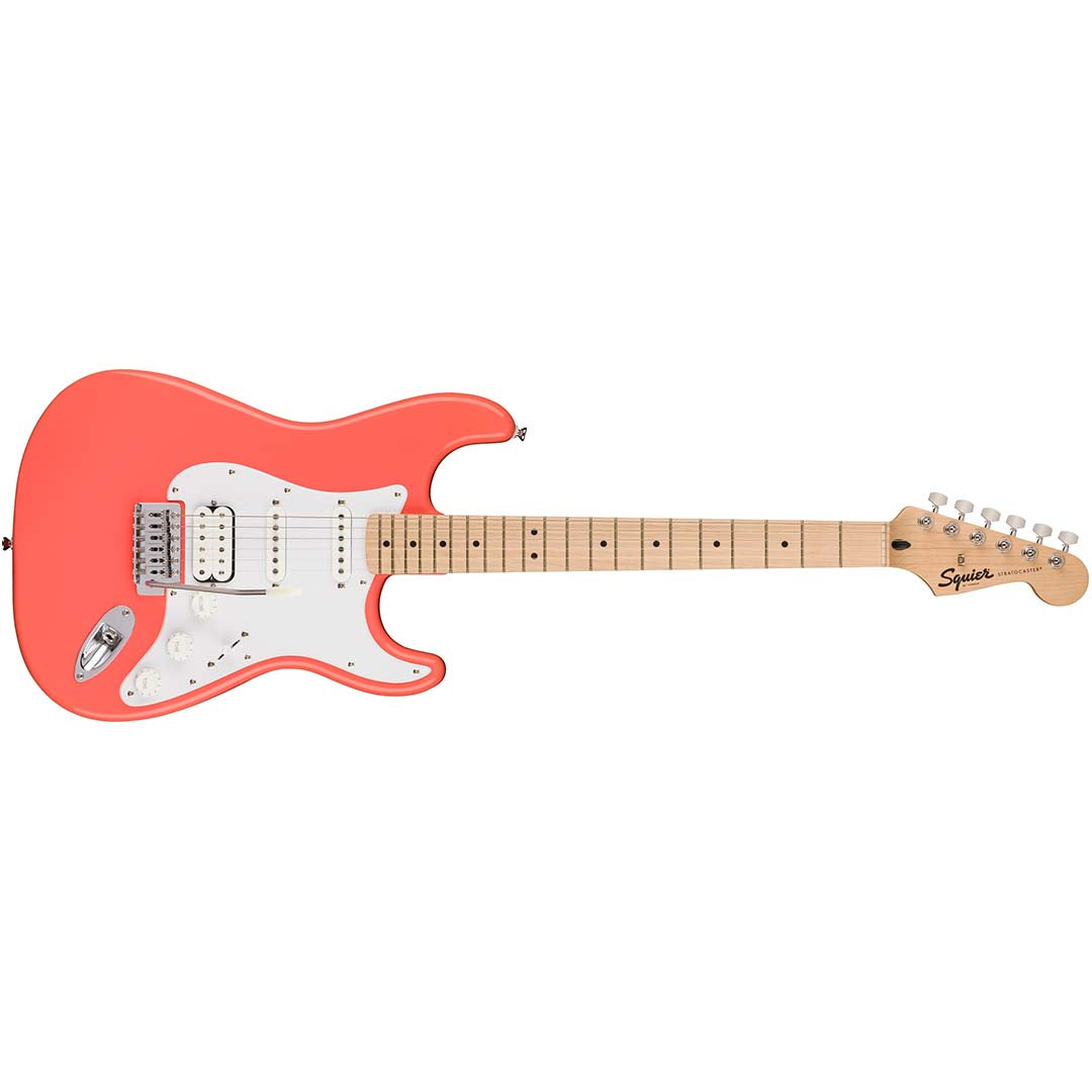 Fender Squier Sonic Stratocaster HSS, Maple Fingerboard, White Pickguard, Tahitian Coral