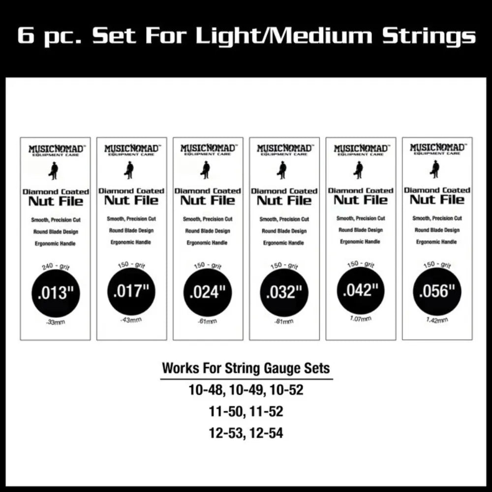 Music Nomad 6-Piece Acoustic Guitar Diamond Coated Nut File Set - Light/Medium Strings