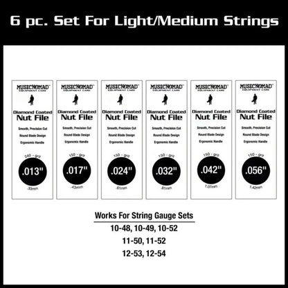 Music Nomad 6-Piece Acoustic Guitar Diamond Coated Nut File Set - Light/Medium Strings