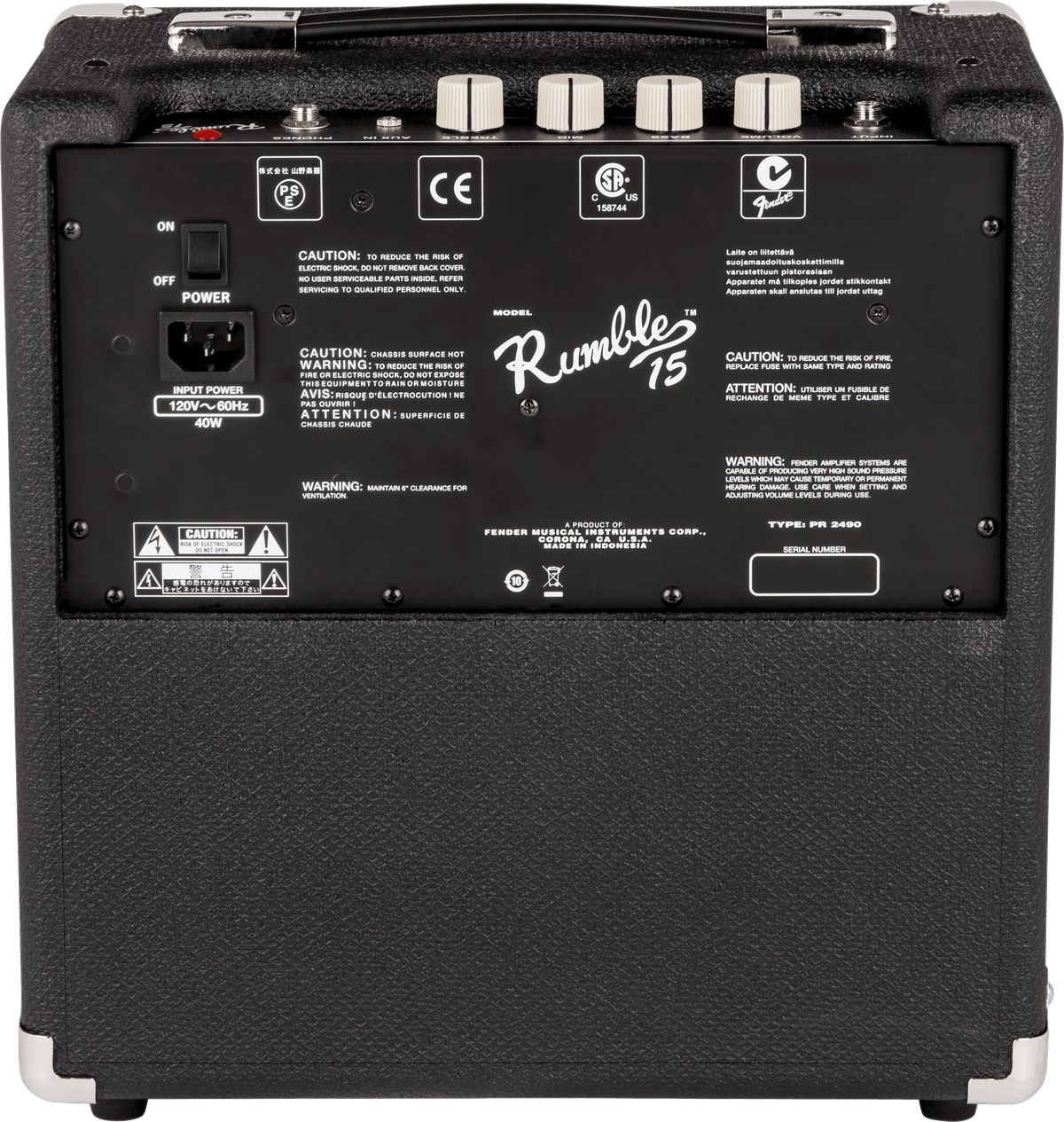 Fender Rumble 15 (V3), Black and Silver, 230V EUR