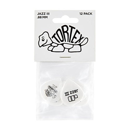 Dunlop 478P.88 Tortex White Jazz III Picks .88mm 12-Pack