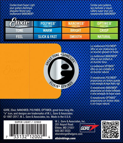 Elixir Nanoweb Super Light 9-42 electric strings