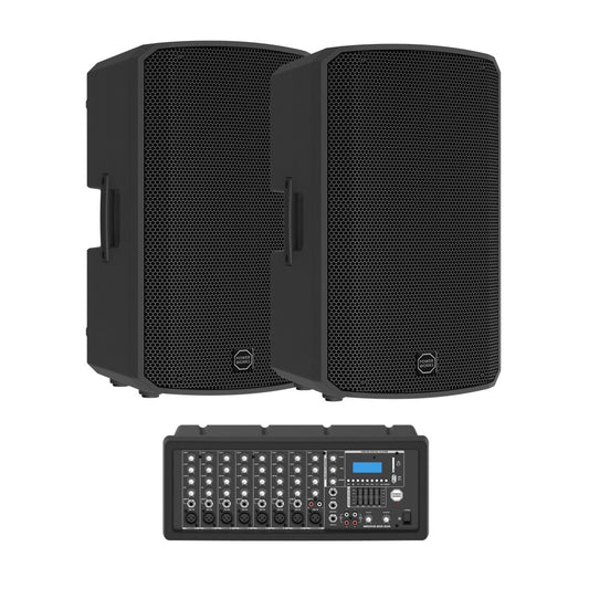 PowerWorks GROOVE-BOX DUO 2 x 12” Passive PA Speakers+ 8 Ch Powermixer