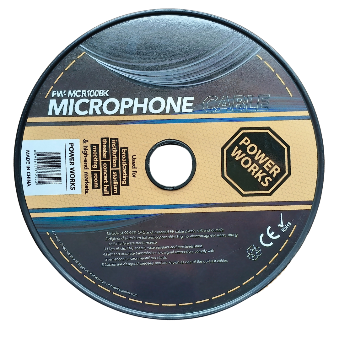 PowerWorks PW-MCR100BK 100m Roll Microphone Cable