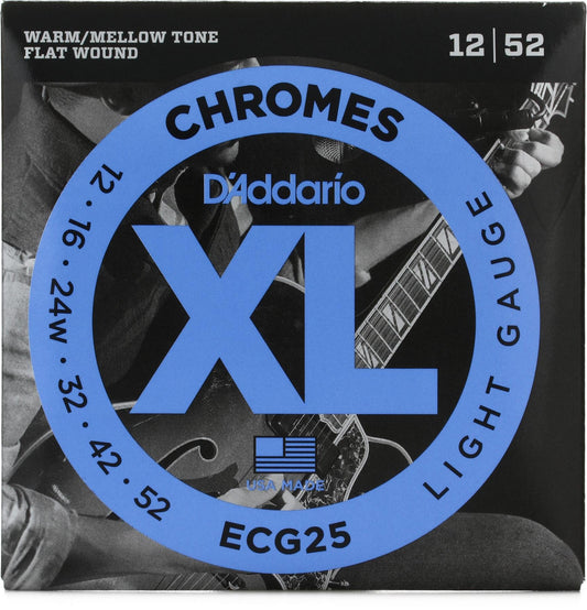 D'Addario ECG25 Electric Guitar Strings – Chromes Flatwound Light 12-52