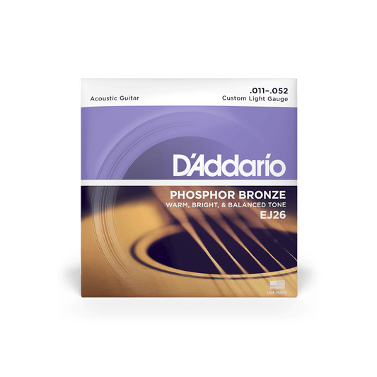 D'Addario EJ26 Acoustic Guitar Strings – Phosphor Bronze Custom Light 11-52