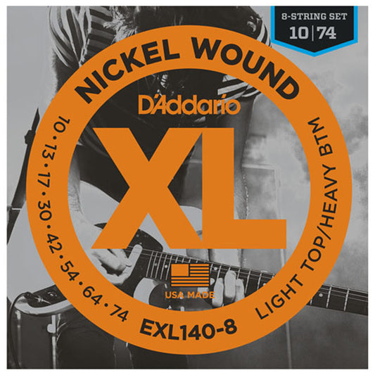 D'Addario EXL140-8 8-String Electric Guitar Strings – Light Top/Heavy Bottom 10-74