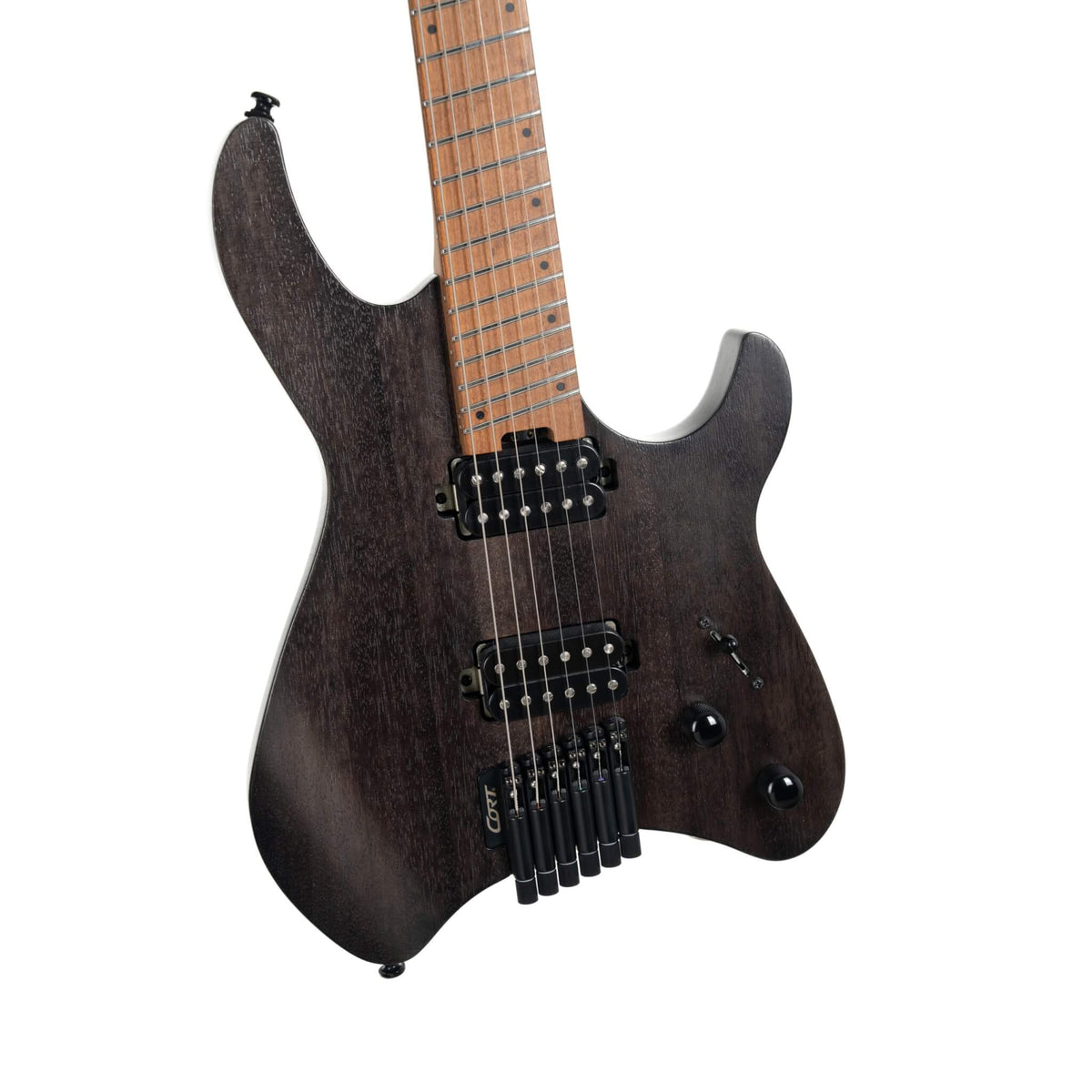 Cort Space G6MS Headless Guitar - Semi Gloss Trans Black with Bag