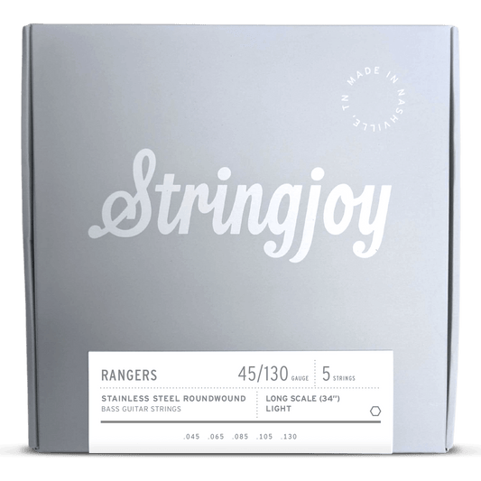 Stringjoy Rangers | Light Gauge (45-130) 5 String Long Scale Stainless Steel Bass Guitar Strings